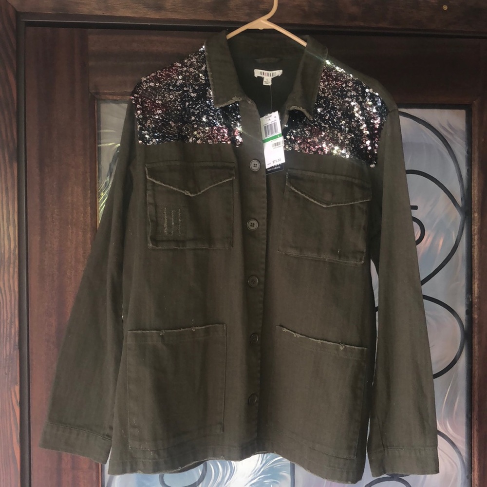 One hart size L sequined jacket NWT olive